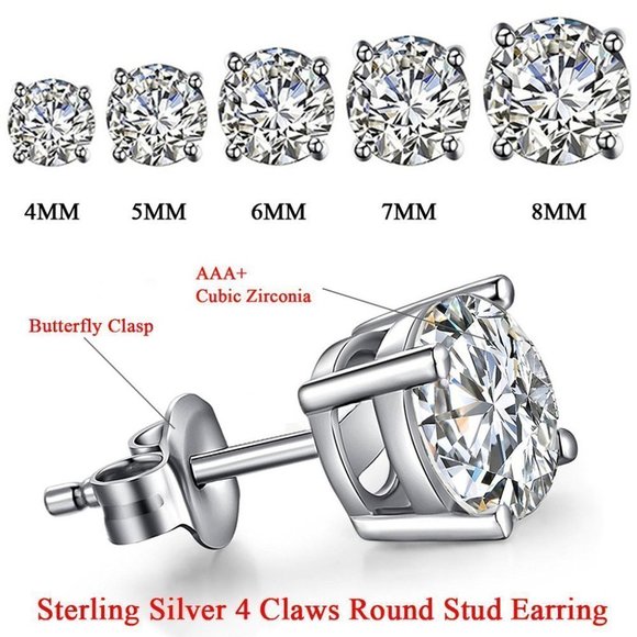 7MM S925 Sterling Silver CZ Stud Earrings for Women/Girl, US19251017 - Picture 14 of 14